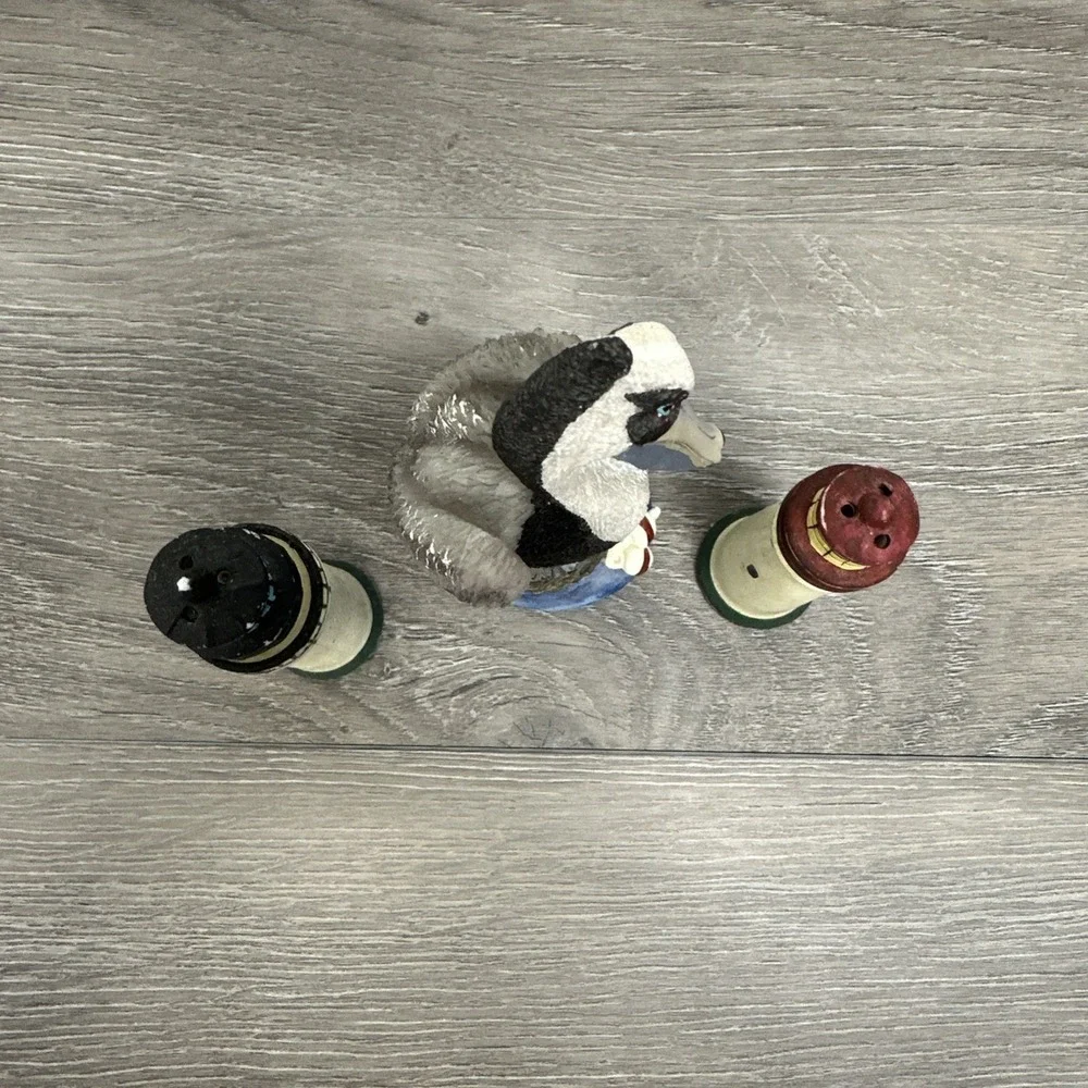 Lighthouse Pelican Salt Pepper Shaker Set 3pc Tan Blue Good Nautical Ocean Decor